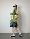 Military Green Embroidery Floral Padded Coat  #241259